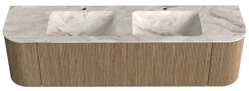 Mondiaz Kurve-dlux 170cm badmeubel ronding links/rechts dusk met 1 lade en 2 deuren en wastafel leaf dubbel 2 kraangaten frappe