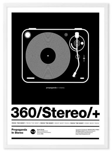 Stereo Poster ingelijste print, A1, zwart en wit