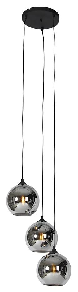 Art Deco hanglamp zwart met smoke glas 3-lichts - Wallace Art Deco E27 rond Binnenverlichting Lamp