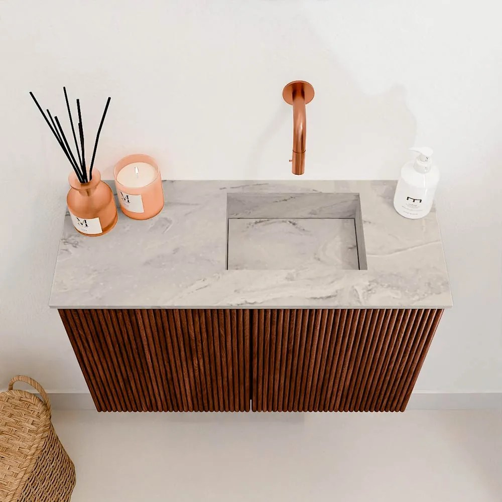 Mondiaz Joya DLux 60cm toiletmeubel ruby met wastafel faye rechts zonder kraangat glace