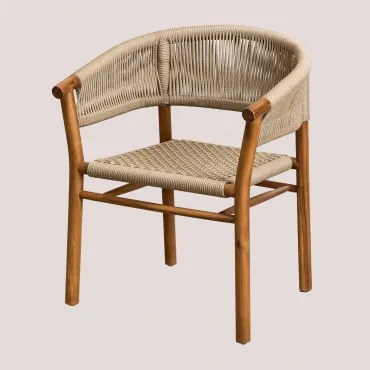 Set Van 2 Eetkamerstoelen Met Armleuningen In Acaciahout En Gevlochten Touw Tenay Classic Bruin - Tarwe - Sklum