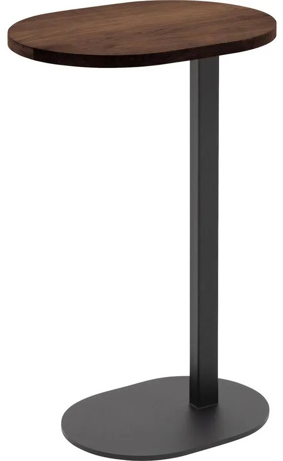 Goossens Nachtkastje Oval, Voet ovaal metaal ral 9005 zwart, blad massief eik