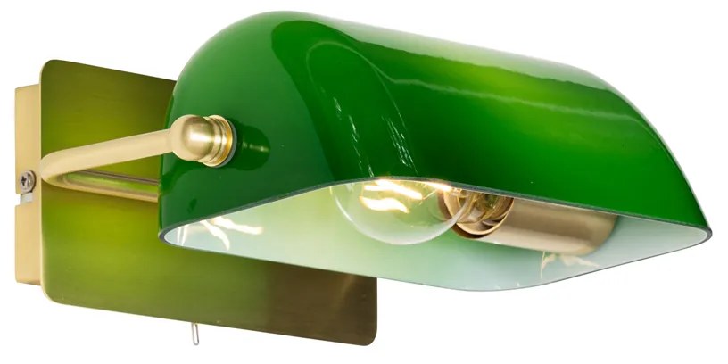 Klassieke notaris wandlamp messing met groen glas - Banker