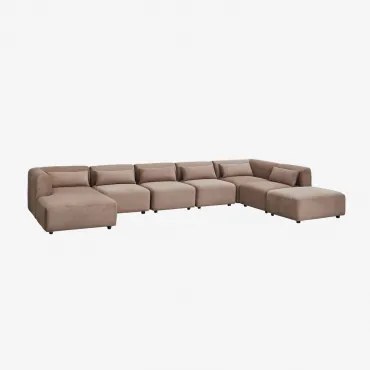 6-delige Modulaire Linker Chaise Longue Bank Met Poef Fogler Corduroy Kameelbruin - Sklum
