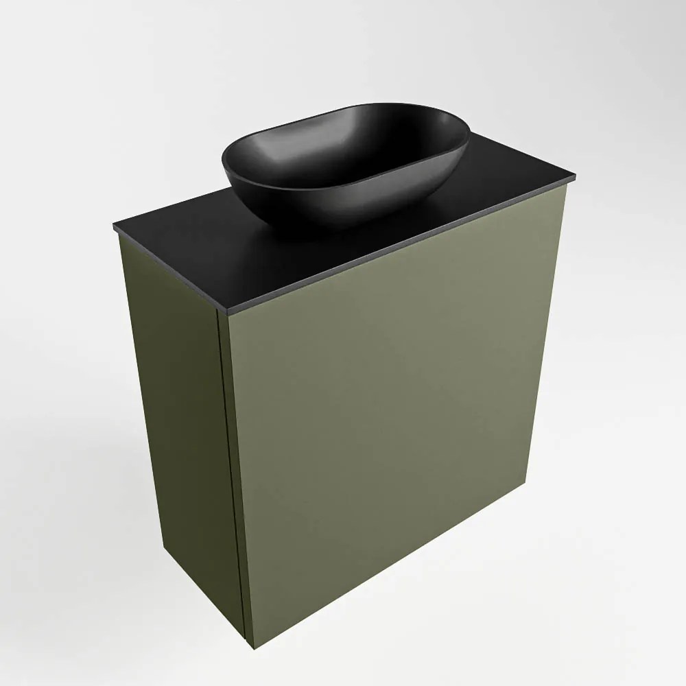 Mondiaz Fowy toiletmeubel 50cm army met zwarte waskom links en kraangat