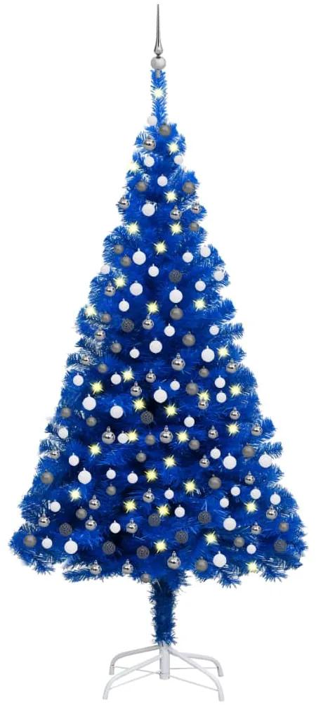 vidaXL Kunstkerstboom met LED's en kerstballen 210 cm PVC blauw