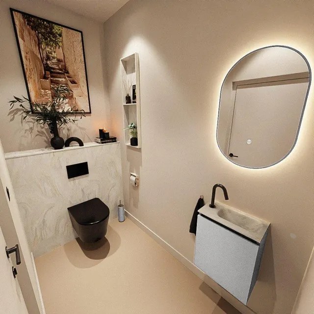 MONDIAZ TURE-DLUX 40cm toiletmeubel Plata. EDEN wastafel Ostra positie rechts. Met 1 kraangat. TUREDX40PLAR1OST