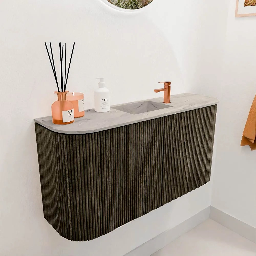 Mondiaz Joya DLux 85cm toiletmeubel ronding links/rechts shadow met wastafel faye midden 1 kraangat glace