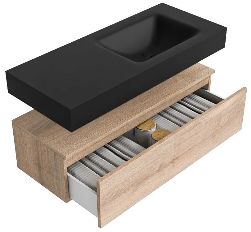 Zaro Alan badmeubel 110cm washed oak 1 lade met vrijhangende wastafel cloud rechts zonder kraangat urban