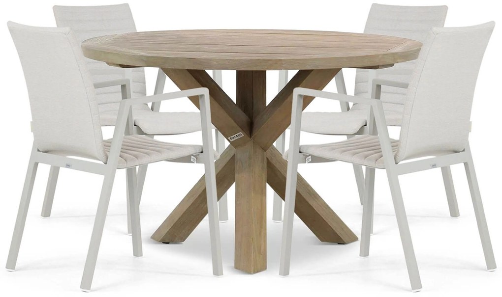 Tuinset Ronde Tuintafel 4 personen 120 cm Aluminium/textileen Taupe Osmen Joliet/Sand