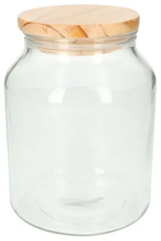 Voorraadpot met houten deksel, glas, groot