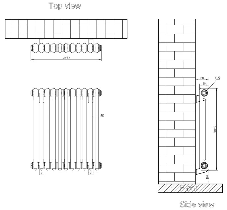 Eastbrook Rivassa 2 koloms radiator 50x60cm staal 693W zwart mat