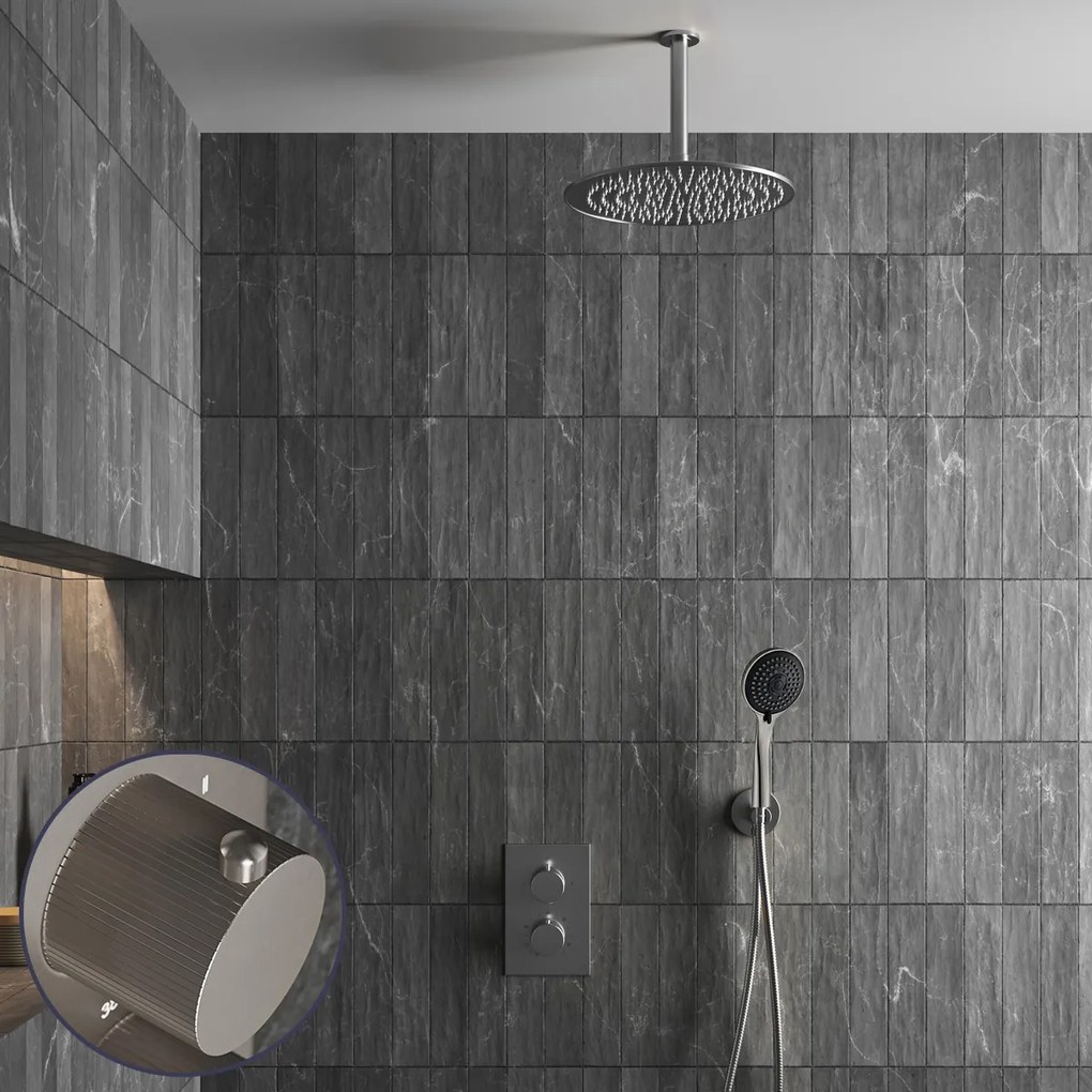 Saniclear Exclusive Stripes inbouw regendouche met 20cm hoofddouche, plafondarm en 3 standen handdouche RVS