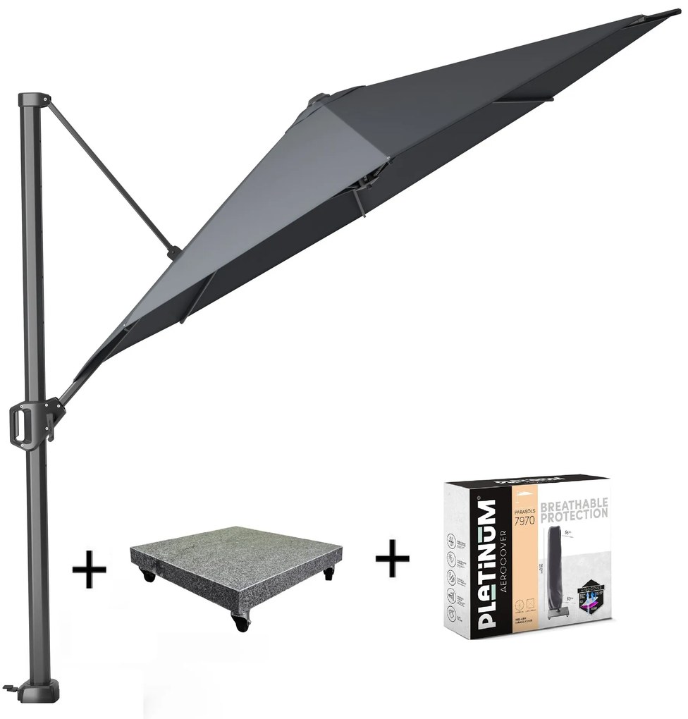 Challenger T1 parasol 350 cm rond antraciet met 90KG voet en hoes