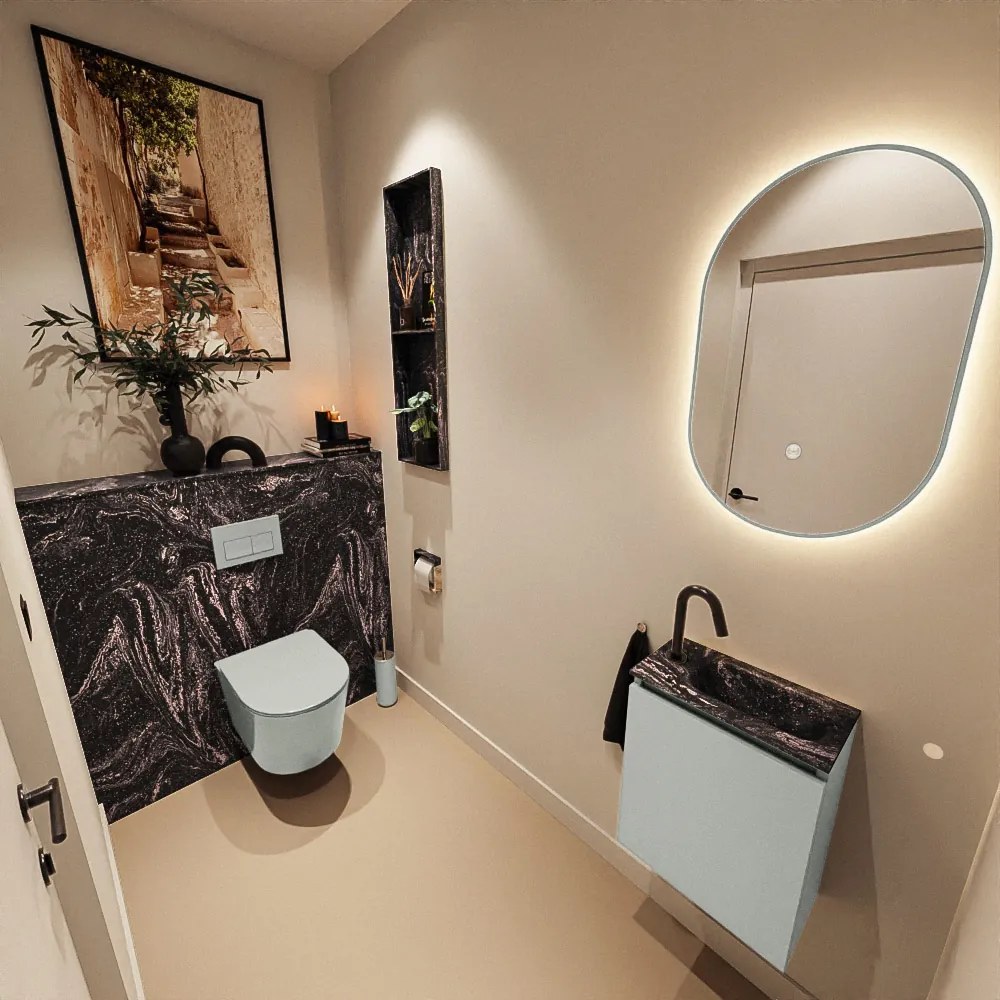 Mondiaz Ture DLux toiletmeubel 40cm greey met wastafel lava rechts met kraangat