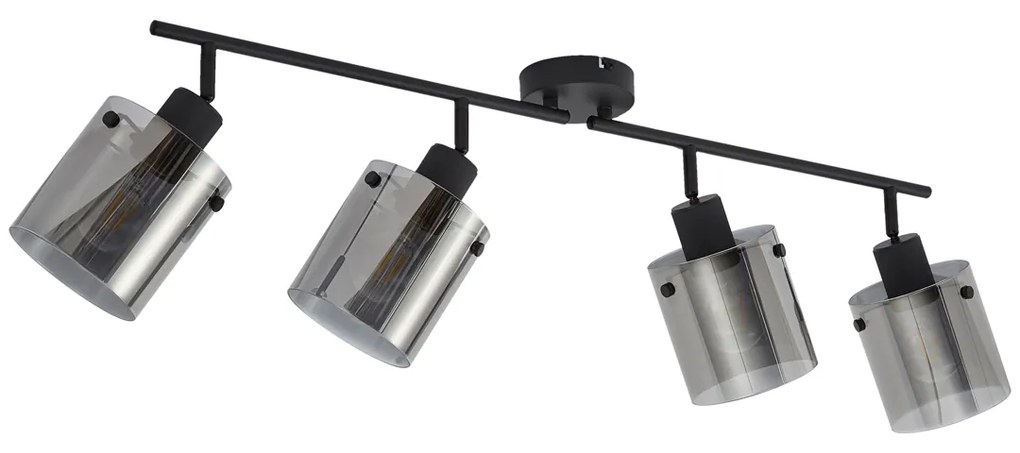 Design plafondspot zwart met smoke glas 4-lichts - Domo