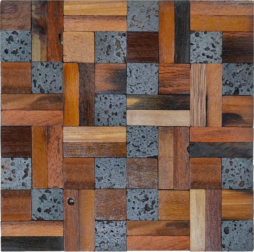 Houten Mozaïekpaneel | Lava Mix | 30×30 cm | Hout | Tegel