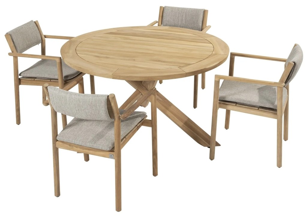 Prado Levi dining tuinset 5 delig 130 cm rond teak 4 Seasons Outdoor