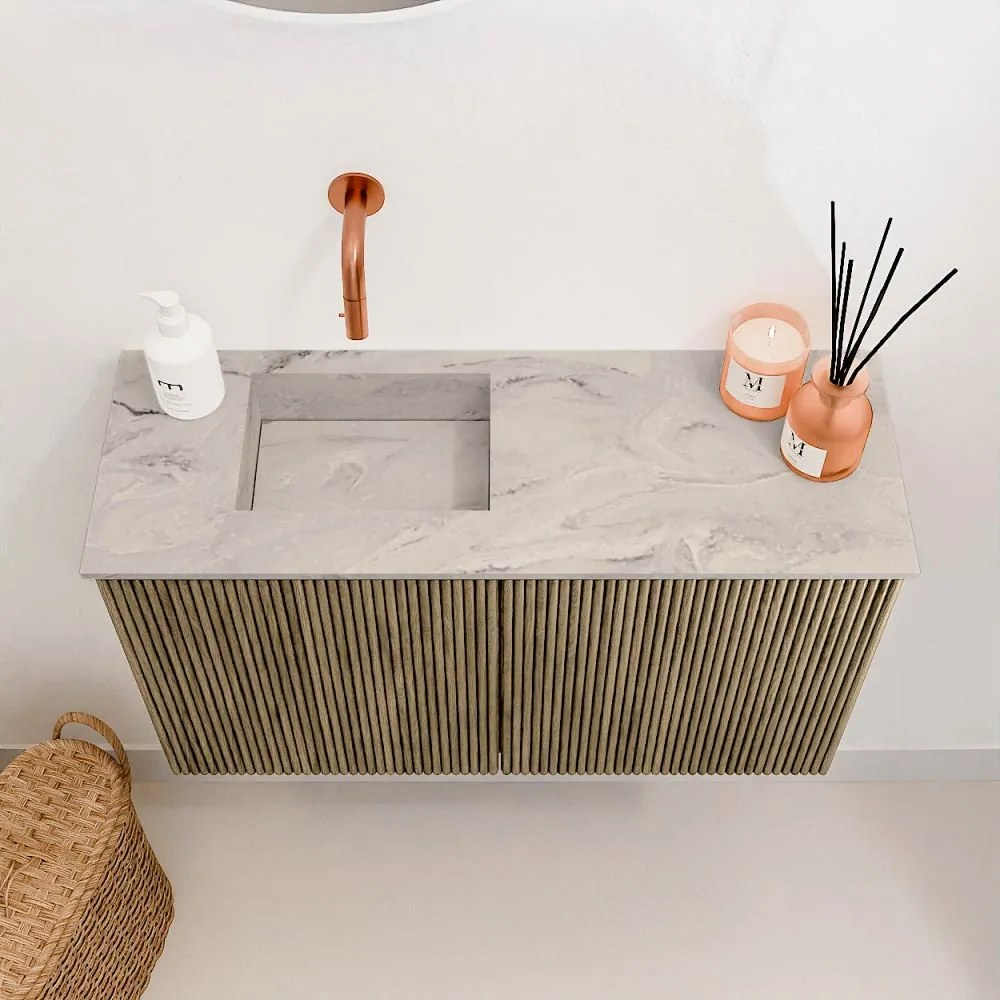 Mondiaz Joya DLux 70cm toiletmeubel dusk met wastafel faye links zonder kraangat glace