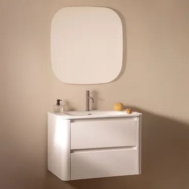 Egerton Zwevend Houten Badkamermeubelset Met Geïntegreerde Wastafel Wit & Vierkant Led En Anticondens 75x75 Cm Riben & Bruin - Mokka - Sklum