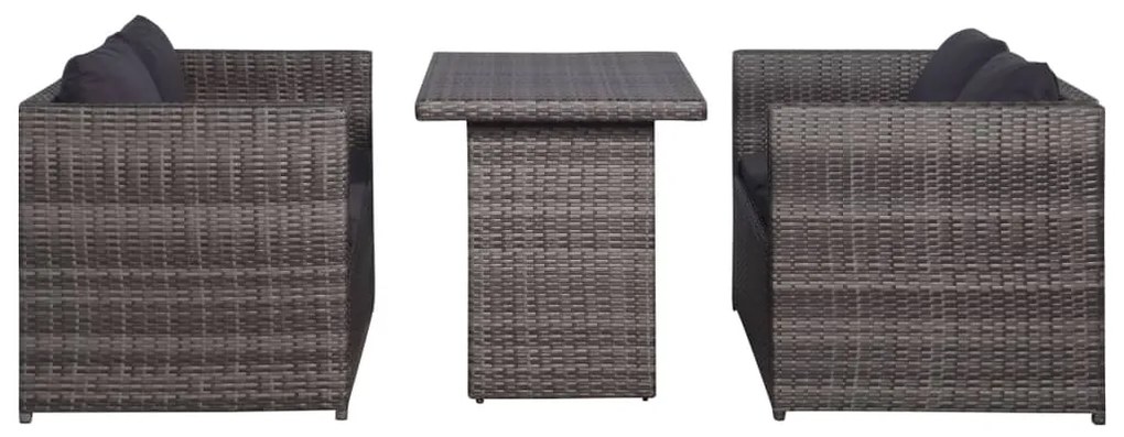 vidaXL 3-delige Bistroset met kussens poly rattan grijs