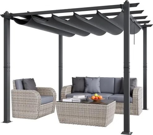 VEVOR Pergola 2,97 x 2,97 x 2,3 m, prieel met zonnescherm, tuinprieel UV50+ UV-beschermingsklasse, patioprieeloverkapping, tuintent voor patio's, tuinen, terrassen, achtertuinen (grijs)