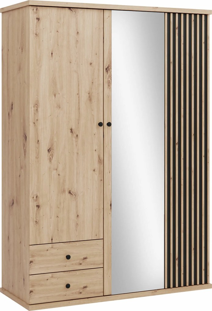 Kledingkast Venmava 115, Zwart, Artisan eiken, 213x150x60cm, 162 kg, Kledingkast deuren: Met scharnieren