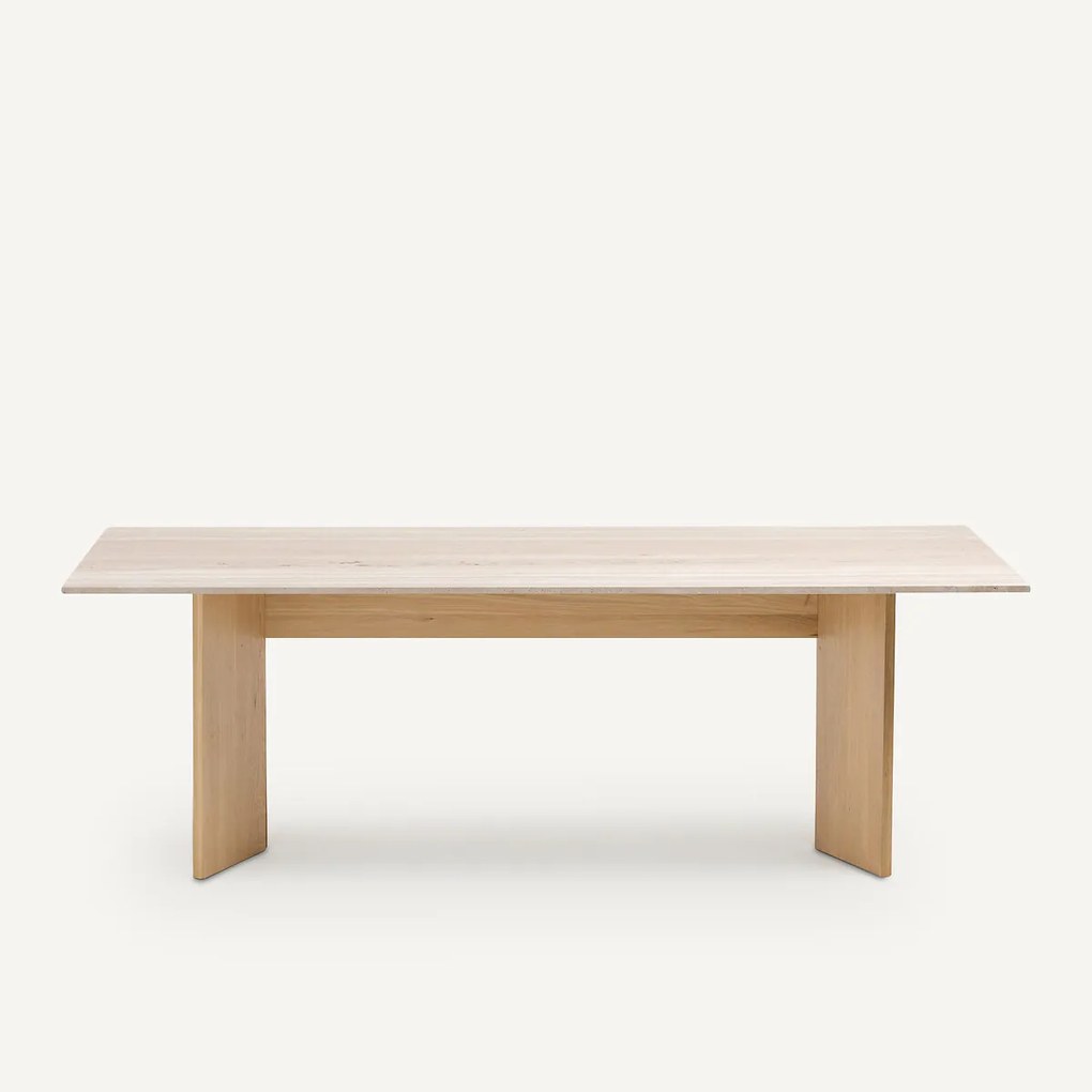 Travertijn tafel in massief eik, bleached, Mindo