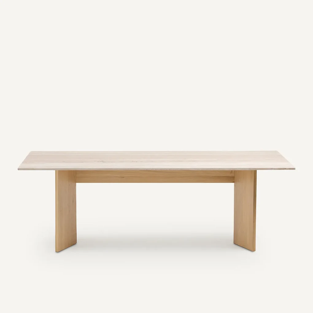 Travertijn tafel in massief eik, bleached, Mindo