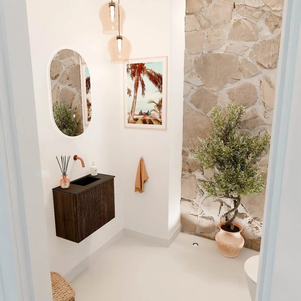 Mondiaz Joya 50cm toiletmeubel walnut met wastafel faye rechts zonder kraangat urban