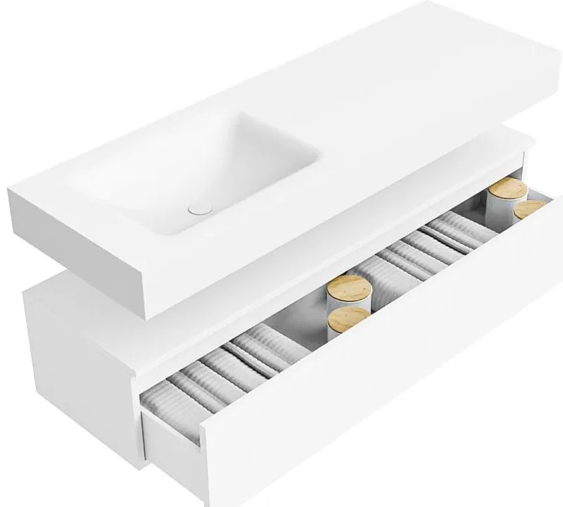 Zaro Alan badmeubel 140cm talc 1 lade met vrijhangende wastafel cloud links 1 kraangat talc