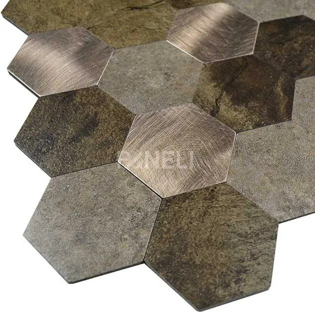 Zelfklevend Mozaiek Hexagon Koper V-Groef - 30.5 cm x 30.5 cm x 0.40 cm | 0.5 kg | Paneli zelfklevende steenstrips
