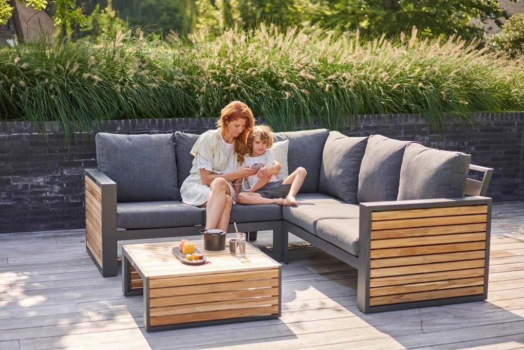 Hoek loungeset 6 personen Aluminium/teak Grijs Lifestyle Garden Furniture Verona