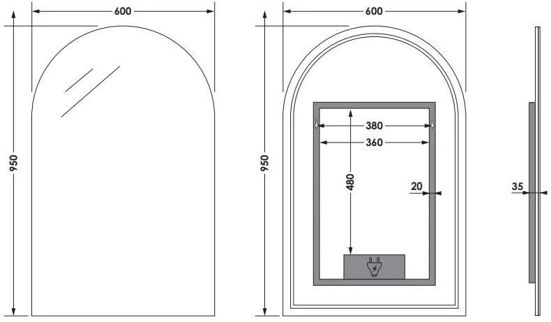 Sanituba Arch spiegel in boogvorm 60x95cm met verlichting