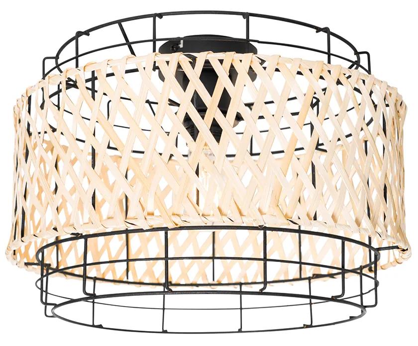 Oosterse plafondlamp zwart met bamboe - IrenaOosters E27 cilinder / rond Binnenverlichting Lamp