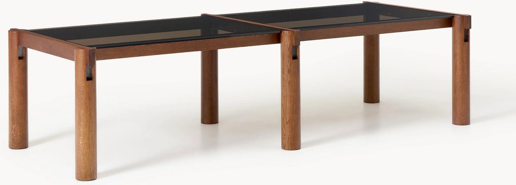 Eettafel Rory van eikenhout met glazen tafelblad, in verschillende formaten