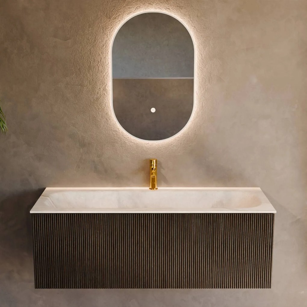 Mondiaz Kurve-dlux 120cm badmeubel shadow met 1 lade en wastafel big large midden 1 kraangat ostra