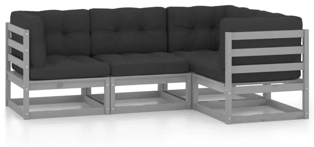vidaXL 4-delige Loungeset met kussens massief grenenhout