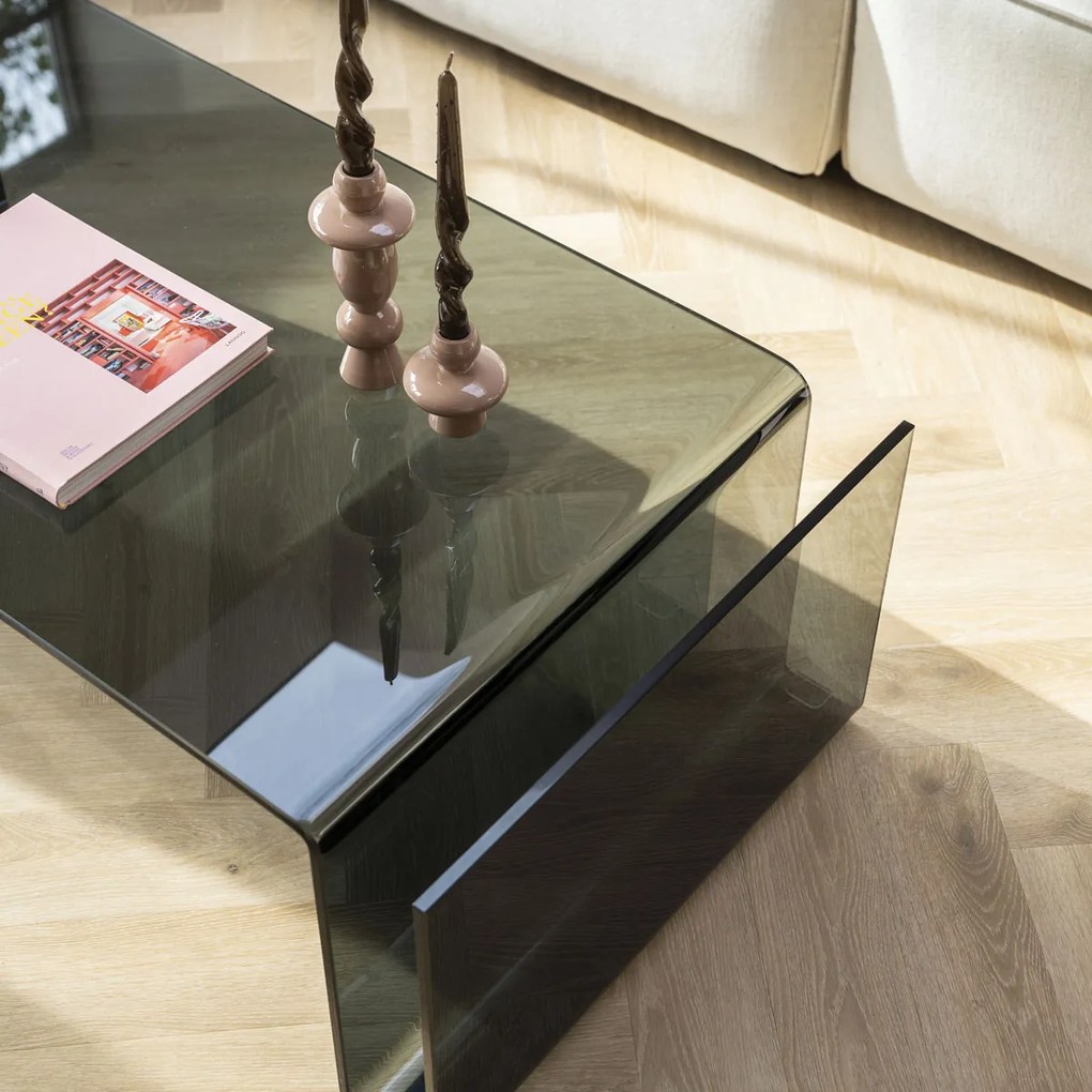 By-Boo Shadow Salontafel Gebogen Glas Grijs - 120 X 60cm.