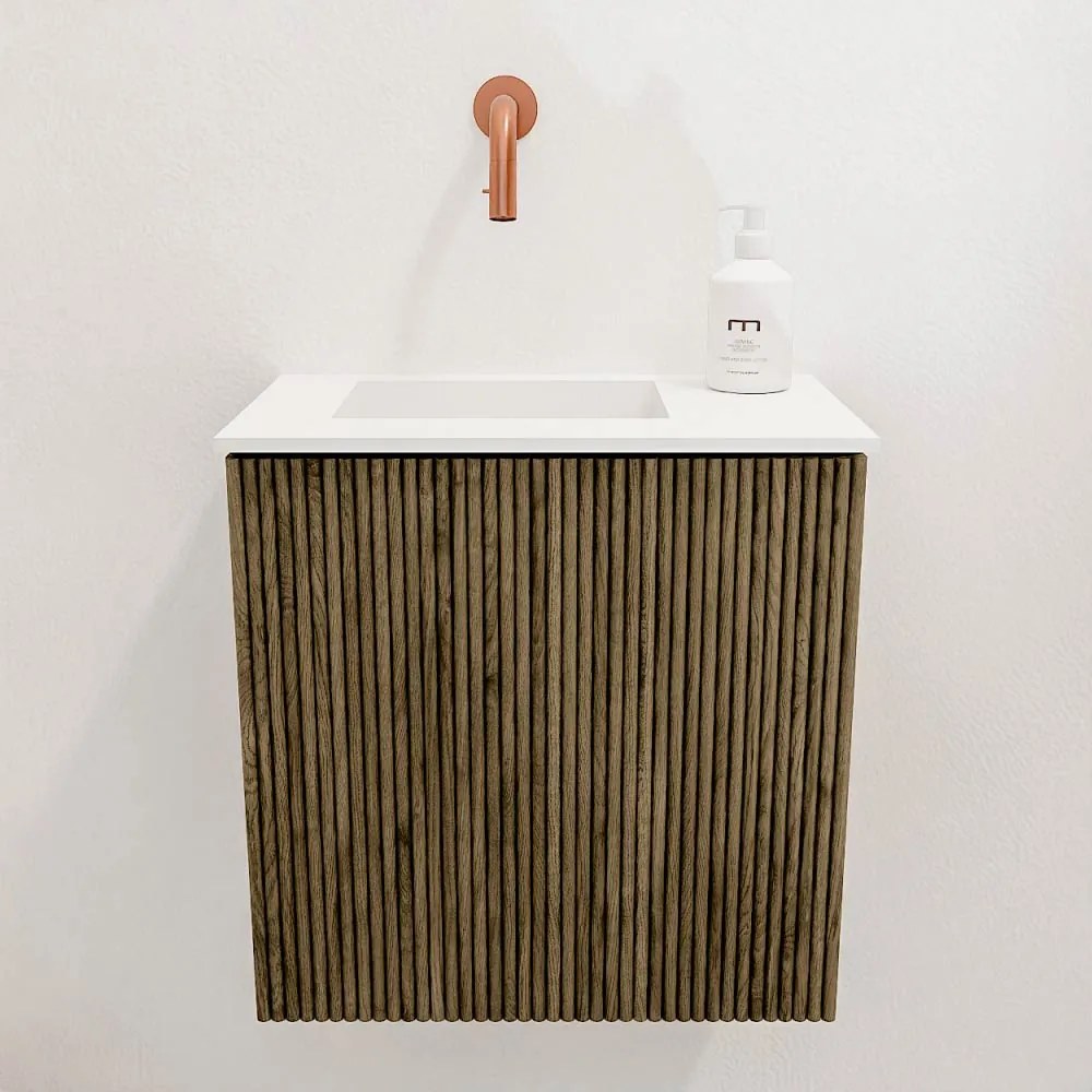 Mondiaz Joya 40cm toiletmeubel dusk met wastafel faye links zonder kraangat talc