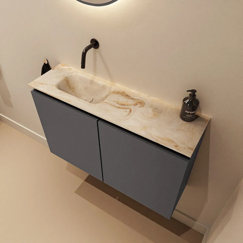 Mondiaz Ture DLux toiletmeubel 80cm dark grey met wastafel frappe links zonder kraangat