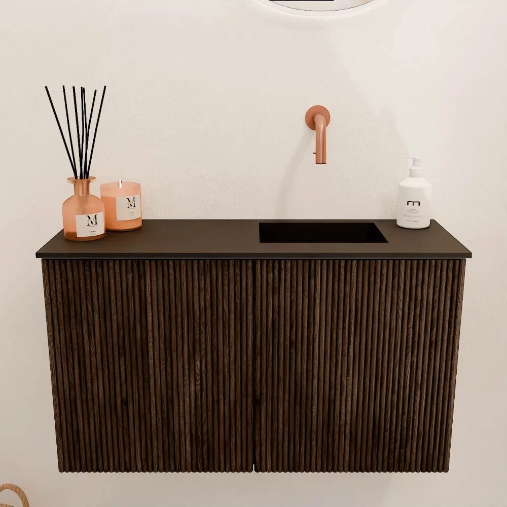 Mondiaz Joya 70cm toiletmeubel walnut met wastafel faye rechts zonder kraangat urban