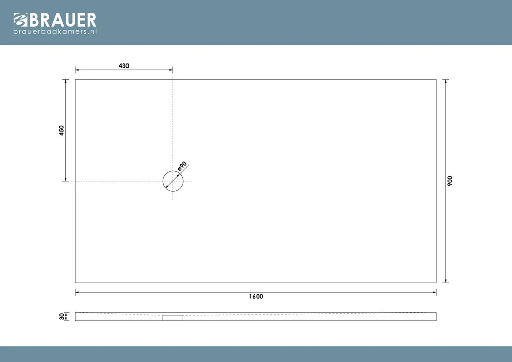 Brauer Asteroid douchevloer 90x160cm mineraalmarmer zwart mat