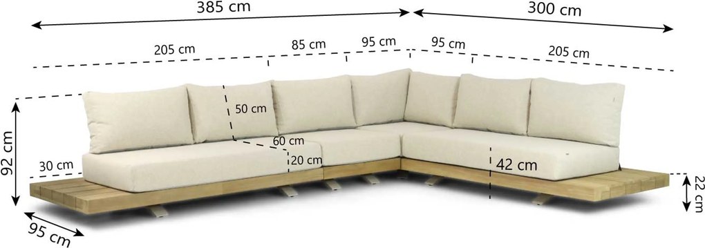 Hoek loungeset 6 personen Teak Taupe Santika Furniture Santika
