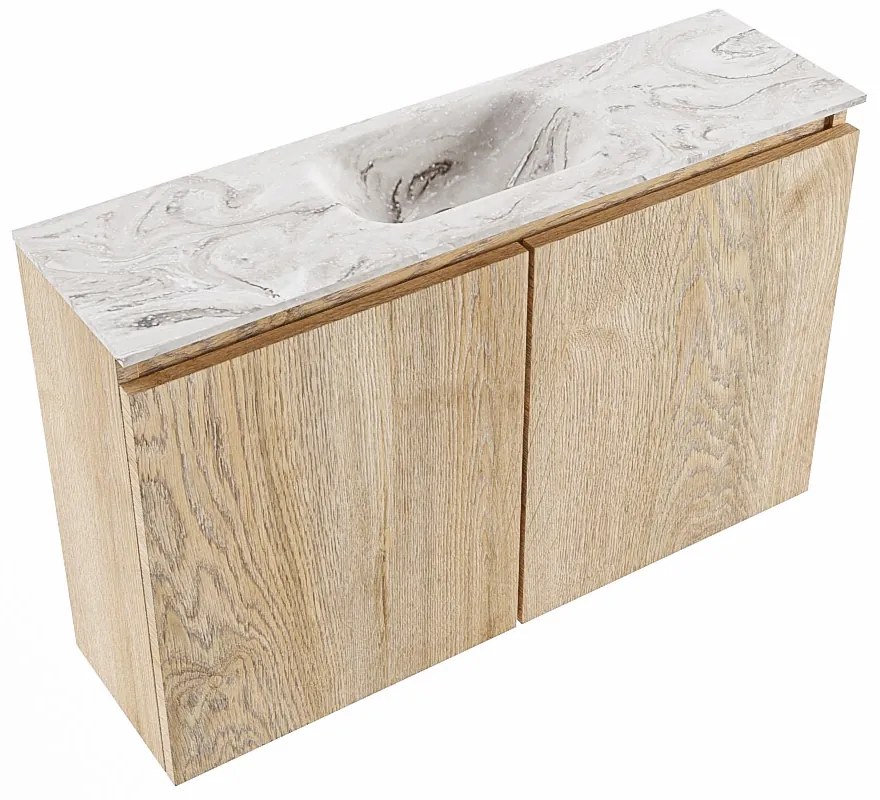 Mondiaz Ture DLux toiletmeubel 80cm washed oak met wastafel glace midden zonder kraangat