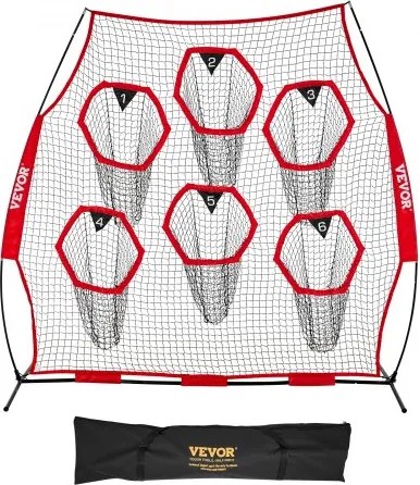 VEVOR Football Coach Werpnet Oefennet (274 x 106 x 243 cm) met 6 doelvakken en draagbare opbergtas en riemen, Werpdoeltraining voor de nauwkeurigheid van quarterback-passen, rood