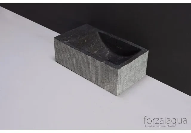 Forzalaqua Venetia Xs fonteinbak 29x16x10cm wasbak Rechts 1 kraangat links Natuursteen Blauw grijs gefrijnd 100235