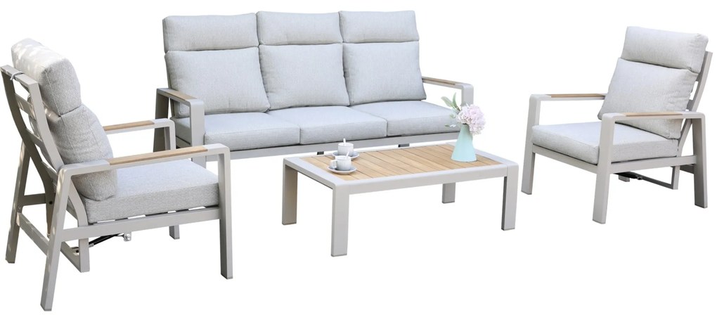 Ripasso stoel bank loungeset verstelbaar 4 delig latte zand aluminium