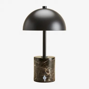 Draadloze Led-tafellamp Van Ijzer En Natuursteen Nicolas ↑35 Cm & Bruin Marmer Emperador - Sklum