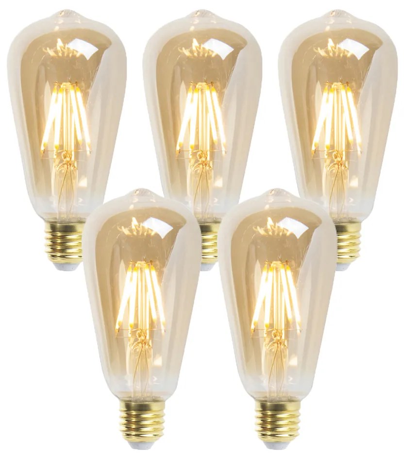 Set van 5 E27 dimbare LED lampen ST64 goldline 5W 380 lm 2200K